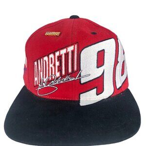 Vintage Snapback Baseball Hat John Andretti RCA 90s NASCAR Racing w/ RCA Pin
